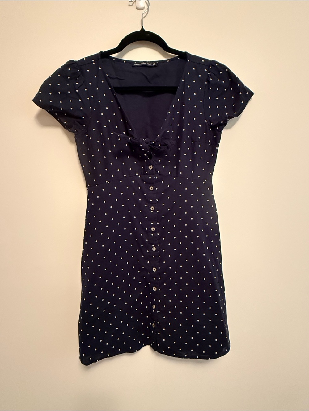 Abercrombie & Fitch Polka Dot Navy Tie-Front Dress